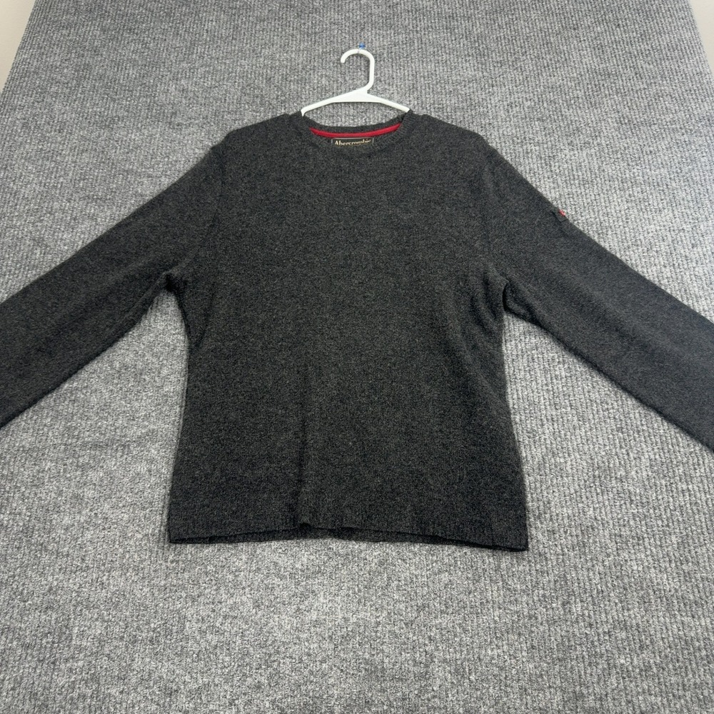 Abercrombie Fitch Sweater Mens‎ L Charcoal Grey Lambswool Crewneck Classic Style